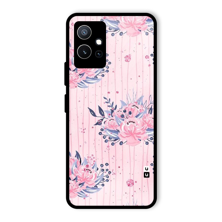 Pink Floral and Stripes Glass Back Case for Vivo iQOO Z6