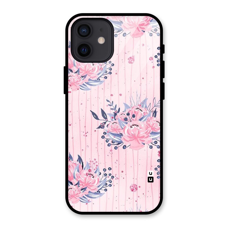 Pink Floral and Stripes Glass Back Case for iPhone 12