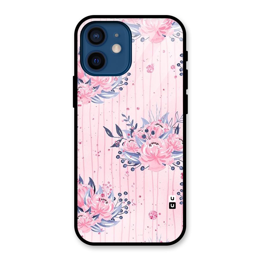 Pink Floral and Stripes Glass Back Case for iPhone 12 Mini