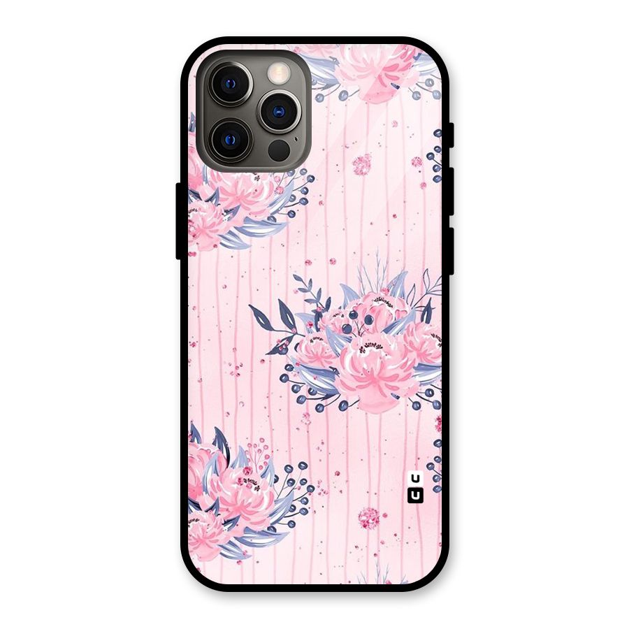 Pink Floral and Stripes Glass Back Case for iPhone 12 Pro