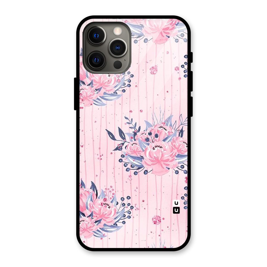 Pink Floral and Stripes Glass Back Case for iPhone 12 Pro Max