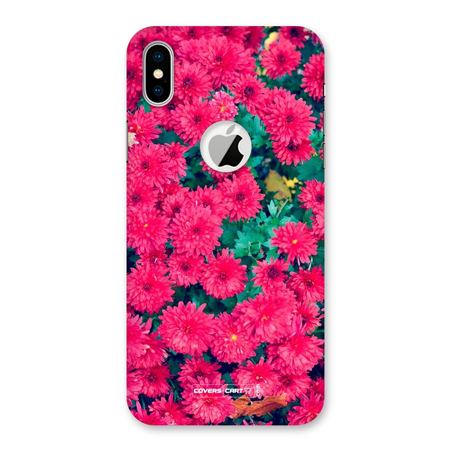 Pink Flowers Back Case for iPhone X Logo Cut