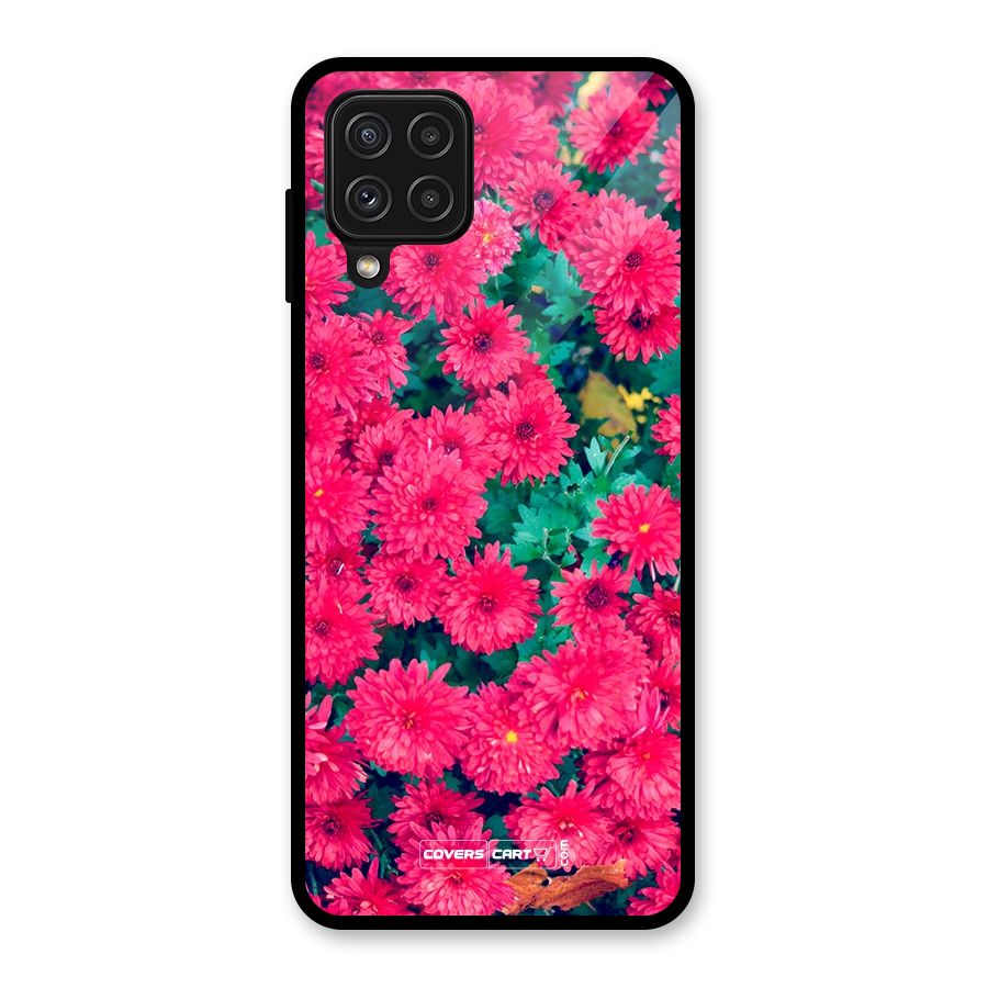 Pink Flowers Glass Back Case for Galaxy A22 4G