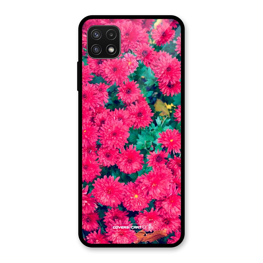 Pink Flowers Glass Back Case for Galaxy A22 5G