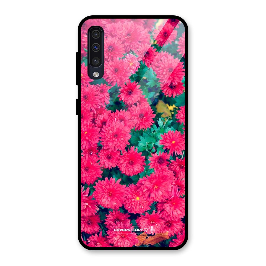 Pink Flowers Glass Back Case for Galaxy A50