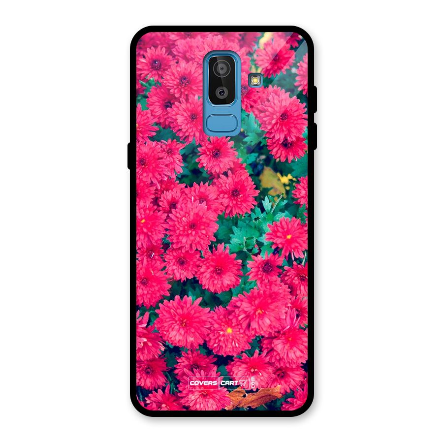Pink Flowers Glass Back Case for Galaxy J8