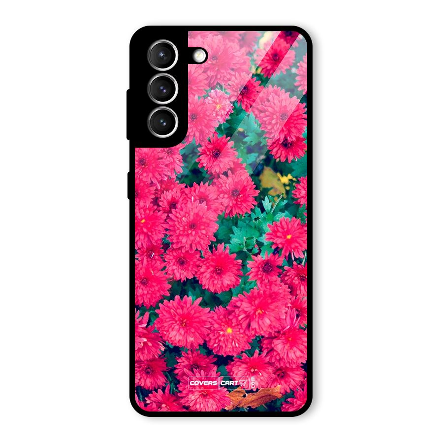 Pink Flowers Glass Back Case for Galaxy S21 5G
