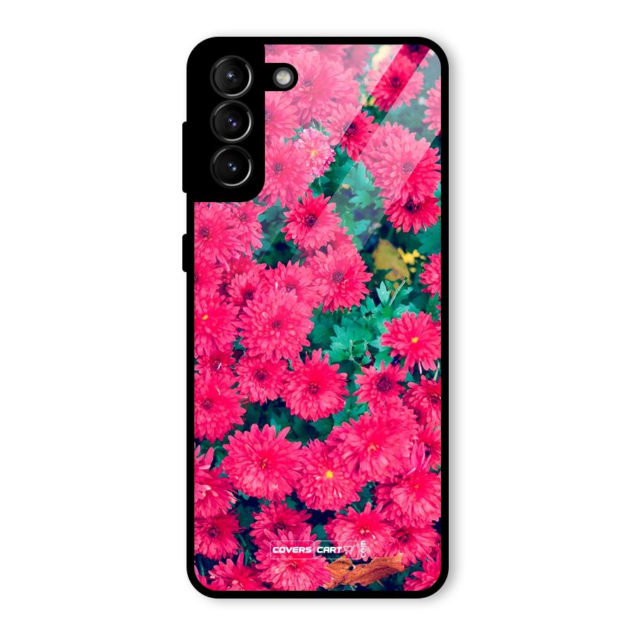 Pink Flowers Glass Back Case for Galaxy S21 Plus