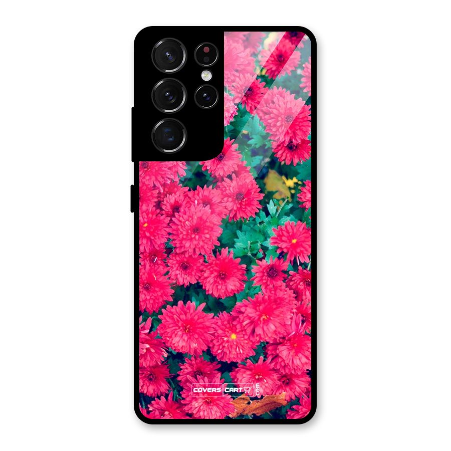 Pink Flowers Glass Back Case for Galaxy S21 Ultra 5G