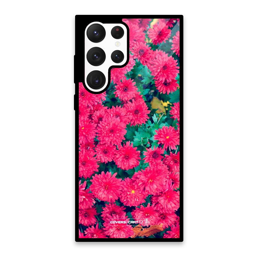 Pink Flowers Glass Back Case for Galaxy S22 Ultra 5G