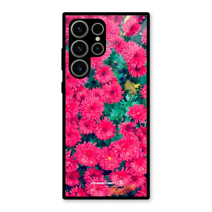 Pink Flowers Glass Back Case for Galaxy S23 Ultra