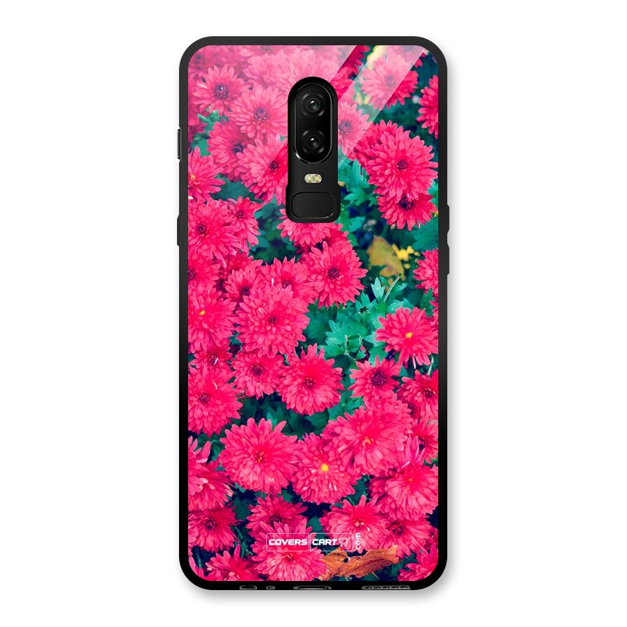 Pink Flowers Glass Back Case for OnePlus 6