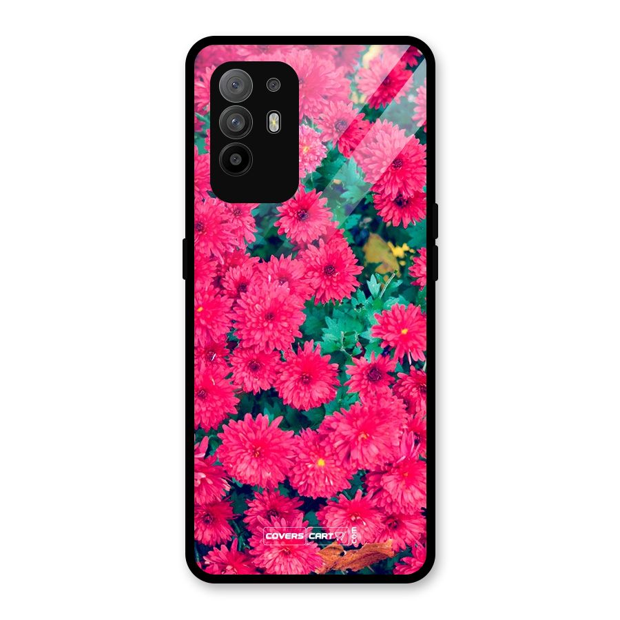 Pink Flowers Glass Back Case for Oppo F19 Pro Plus 5G