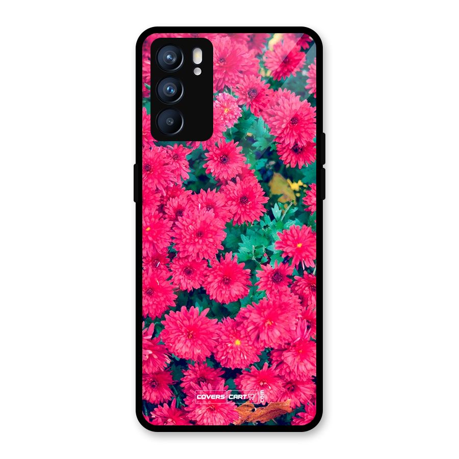 Pink Flowers Glass Back Case for Oppo Reno6 5G