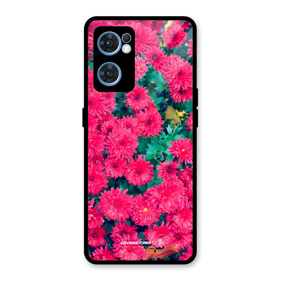 Pink Flowers Glass Back Case for Oppo Reno7 5G