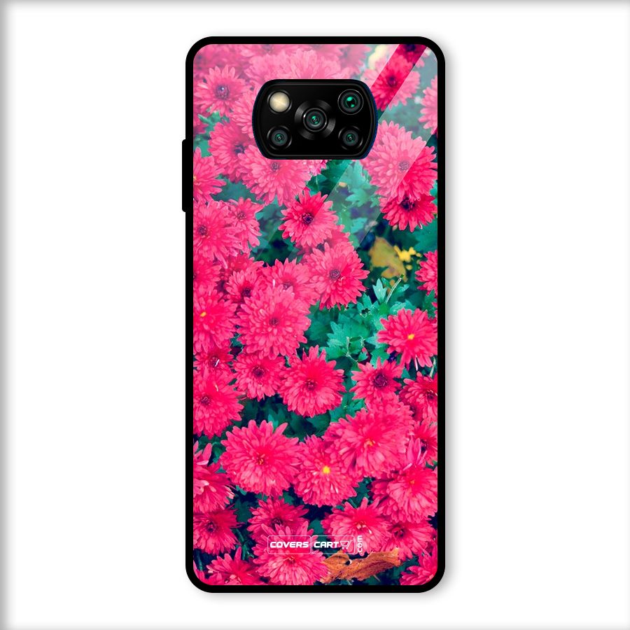 Pink Flowers Glass Back Case for Poco X3