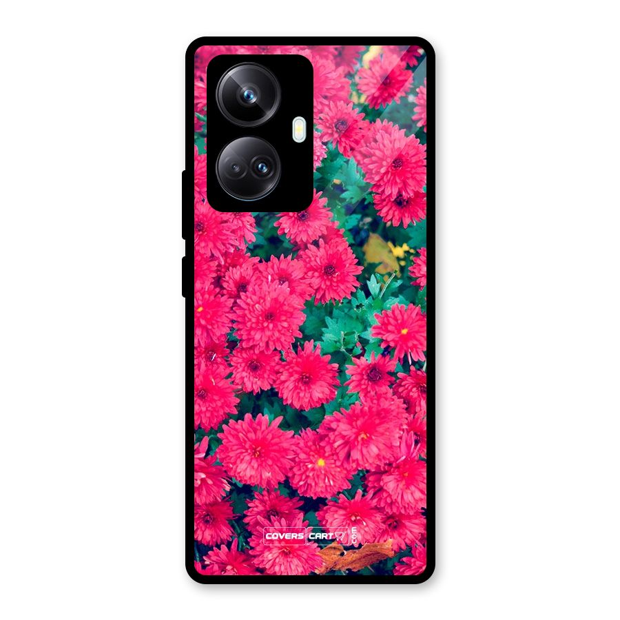 Pink Flowers Glass Back Case for Realme 10 Pro Plus