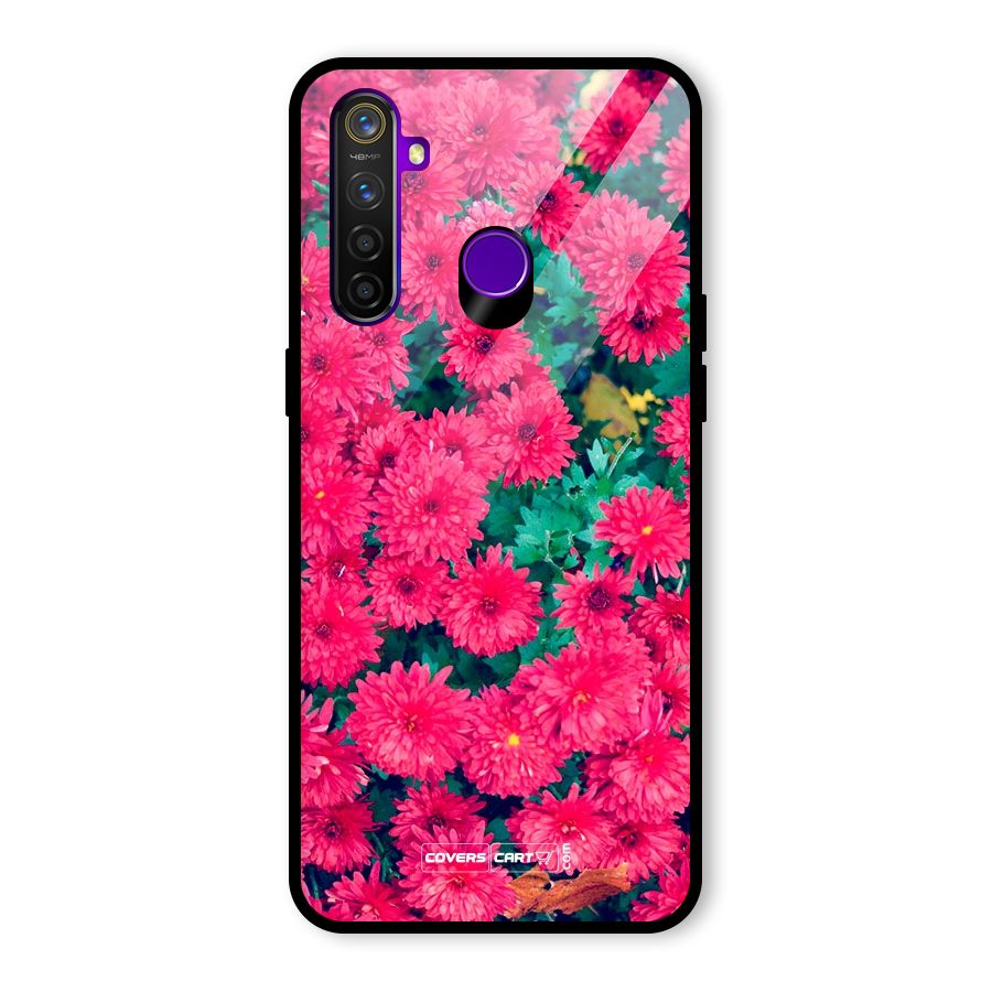 Pink Flowers Glass Back Case for Realme 5 Pro