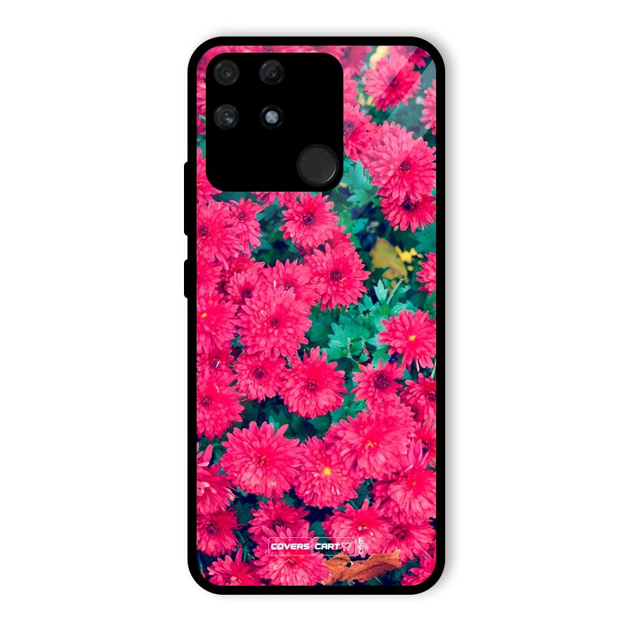 Pink Flowers Glass Back Case for Realme Narzo 50A