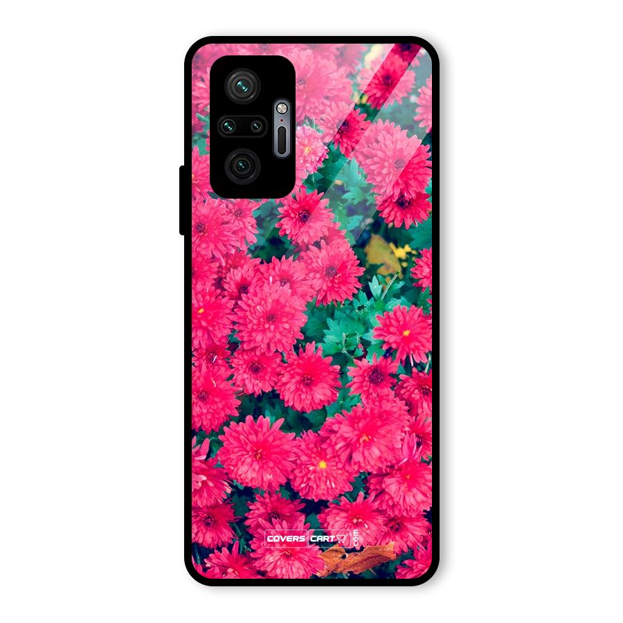 Pink Flowers Glass Back Case for Redmi Note 10 Pro