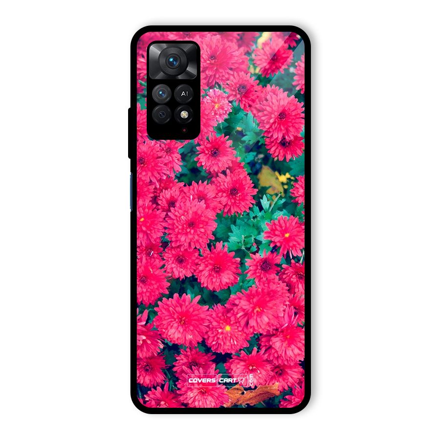 Pink Flowers Glass Back Case for Redmi Note 11 Pro