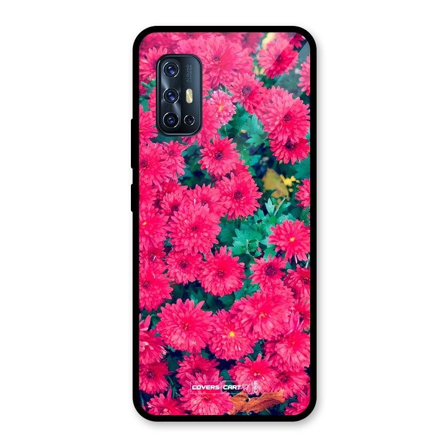 Pink Flowers Glass Back Case for Vivo V17
