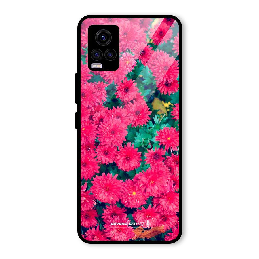 Pink Flowers Glass Back Case for Vivo V20