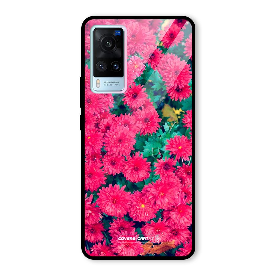 Pink Flowers Glass Back Case for Vivo X60