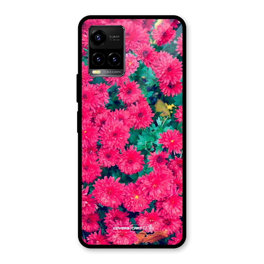 Pink Flowers Glass Back Case for Vivo Y21T