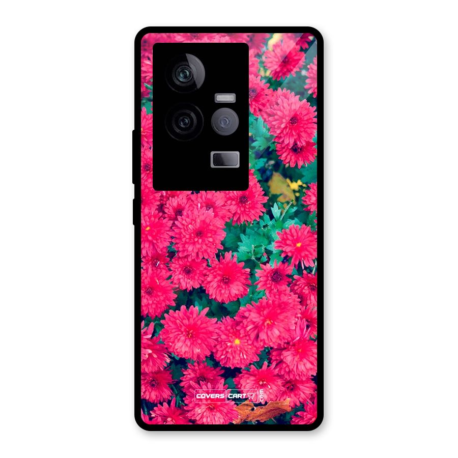 Pink Flowers Glass Back Case for Vivo iQOO 11 5G