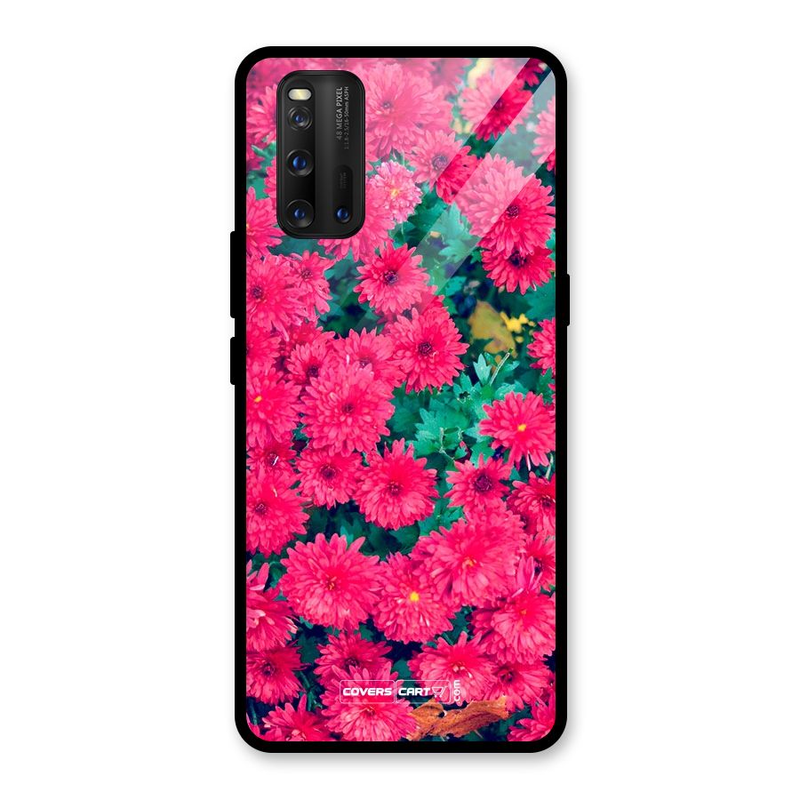 Pink Flowers Glass Back Case for Vivo iQOO 3