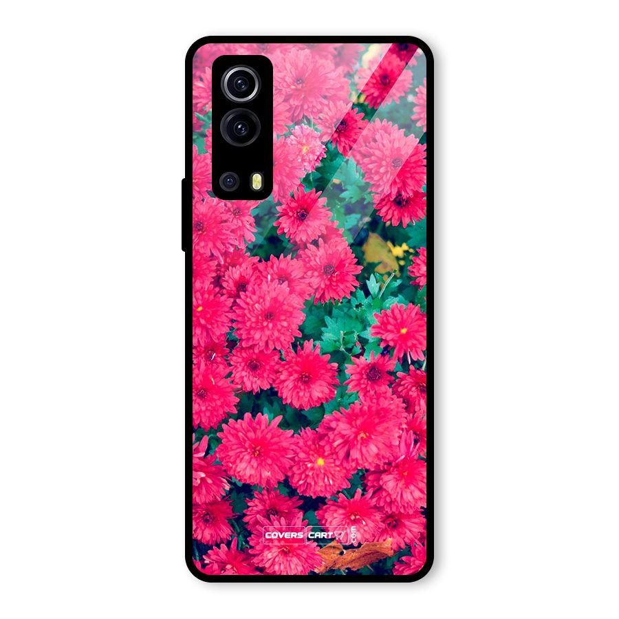 Pink Flowers Glass Back Case for Vivo iQOO Z3