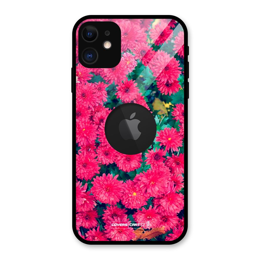 Pink Flowers Glass Back Case for iPhone 11 Logo Cut