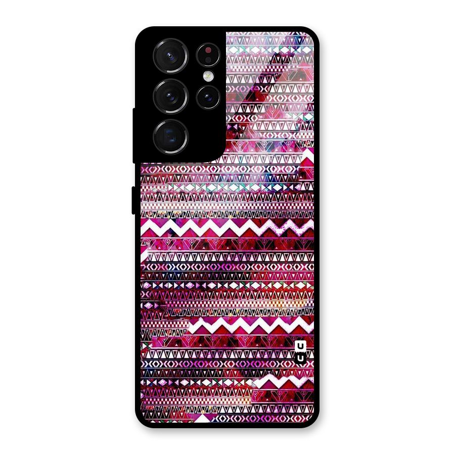 Pink Indie Pattern Glass Back Case for Galaxy S21 Ultra 5G
