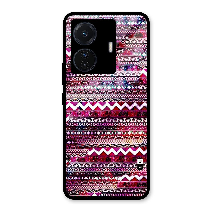 Pink Indie Pattern Glass Back Case for Vivo T1 Pro