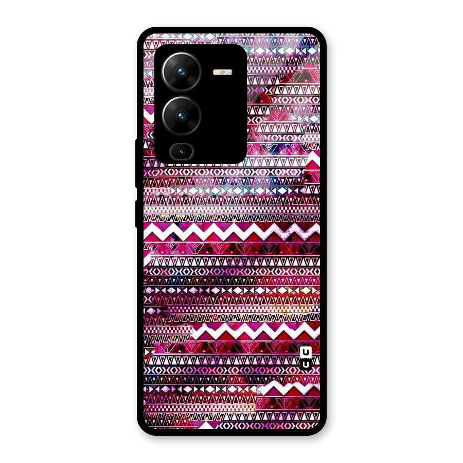 Pink Indie Pattern Glass Back Case for Vivo V25 Pro