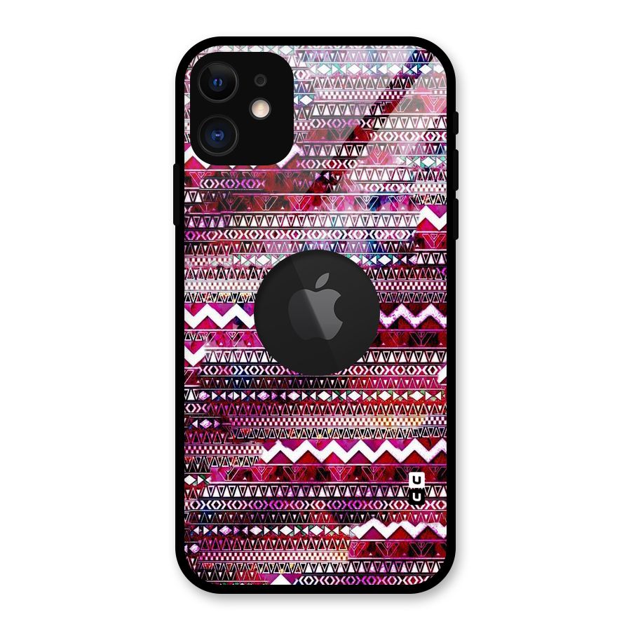 Pink Indie Pattern Glass Back Case for iPhone 11 Logo Cut