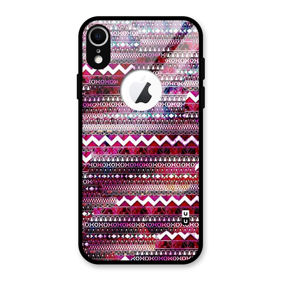 Pink Indie Pattern Glass Back Case for iPhone XR Logo Cut