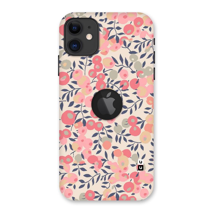 Pink Leaf Pattern Back Case for iPhone 11 Logo Cut