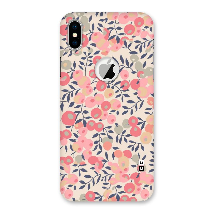 Pink Leaf Pattern Back Case for iPhone XS Logo Cut