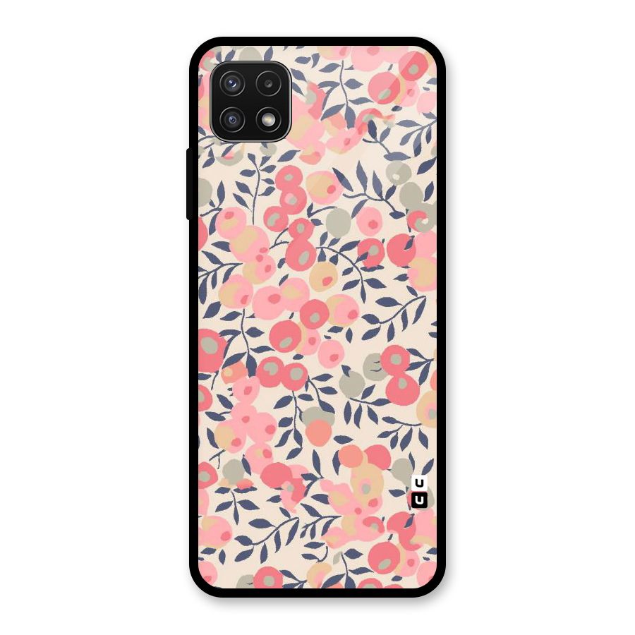 Pink Leaf Pattern Glass Back Case for Galaxy A22 5G