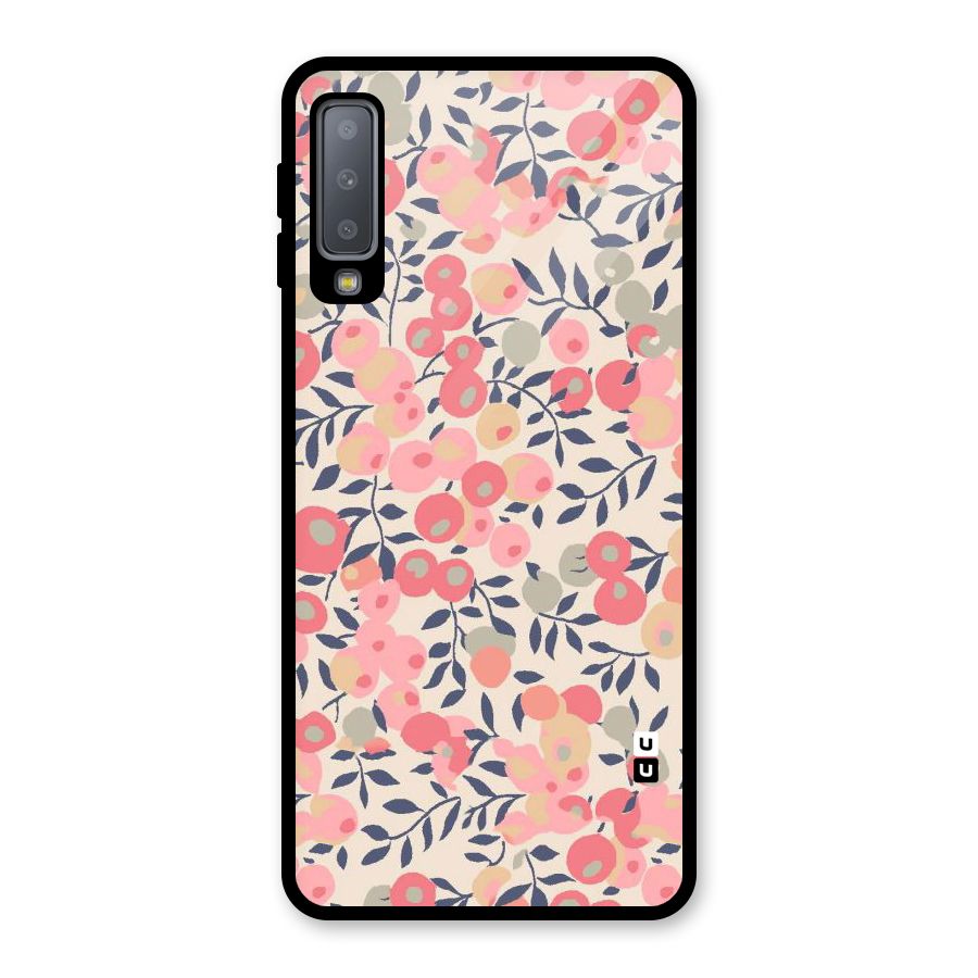 Pink Leaf Pattern Glass Back Case for Galaxy A7 (2018)