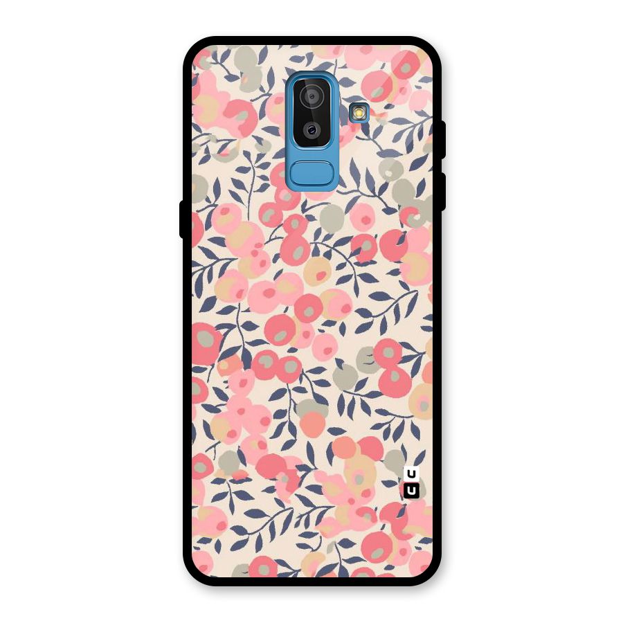 Pink Leaf Pattern Glass Back Case for Galaxy J8