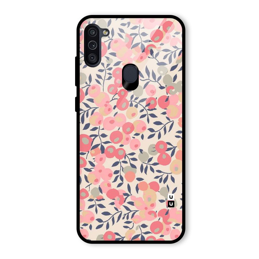 Pink Leaf Pattern Glass Back Case for Galaxy M11