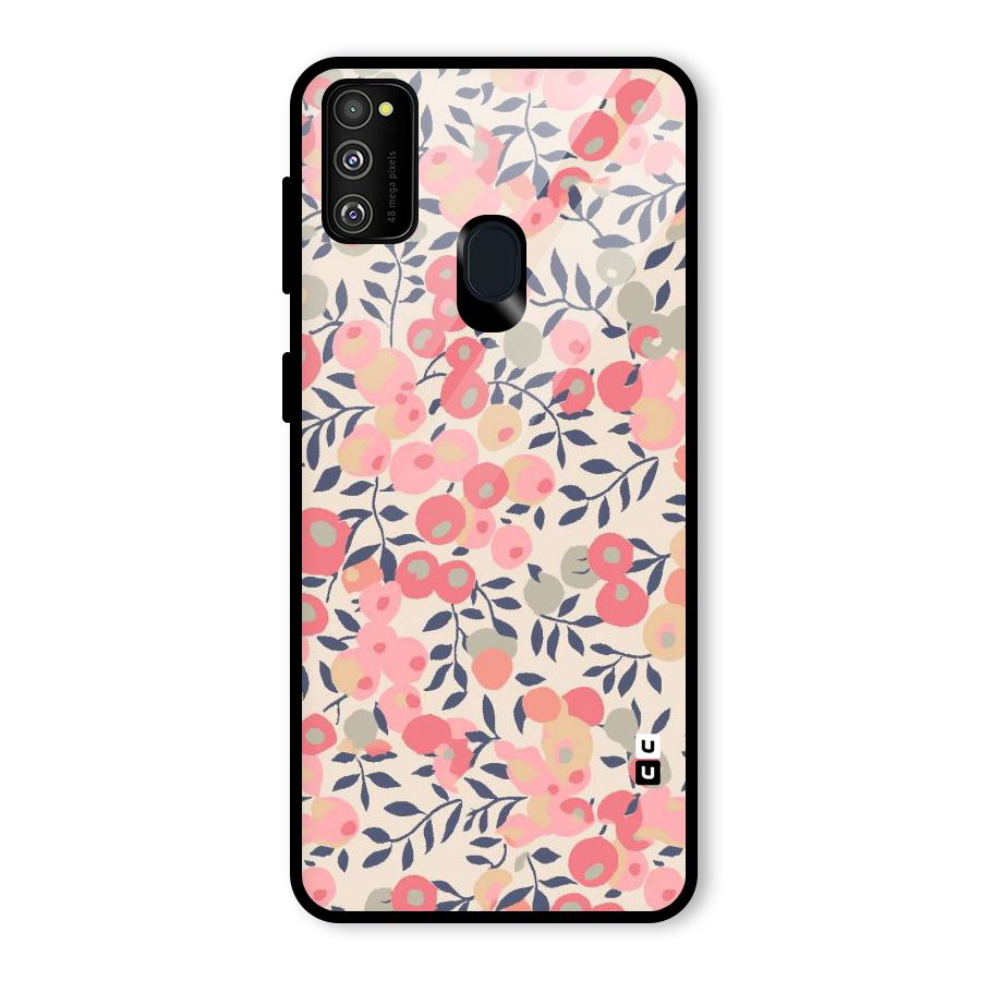 Pink Leaf Pattern Glass Back Case for Galaxy M30s