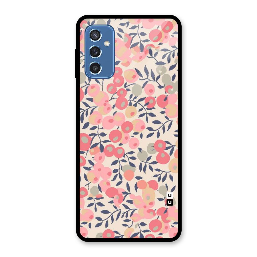 Pink Leaf Pattern Glass Back Case for Galaxy M52 5G
