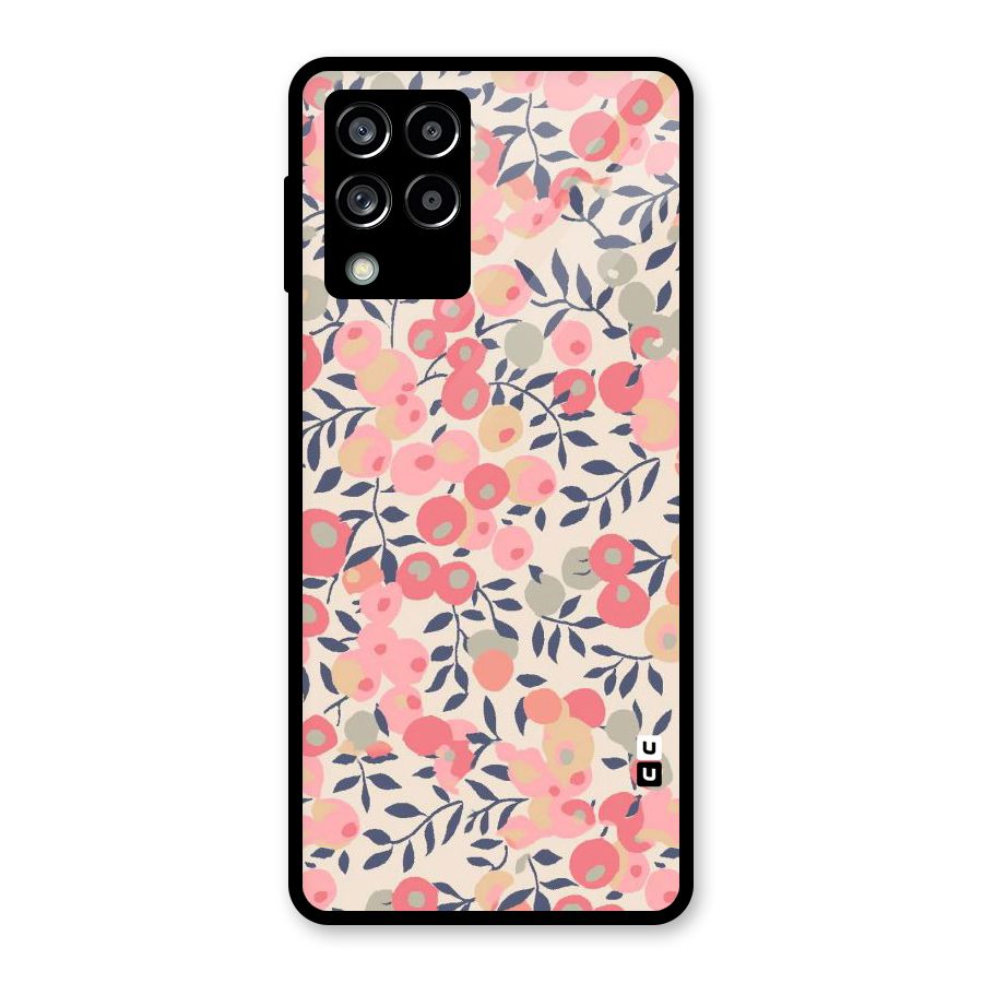 Pink Leaf Pattern Glass Back Case for Galaxy M53 5G