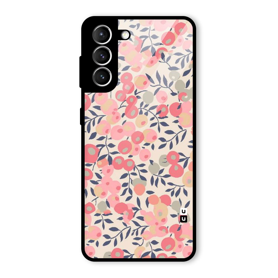 Pink Leaf Pattern Glass Back Case for Galaxy S21 5G