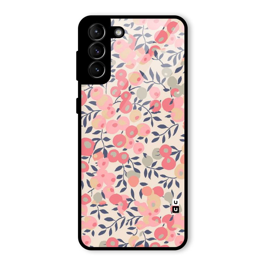 Pink Leaf Pattern Glass Back Case for Galaxy S21 Plus