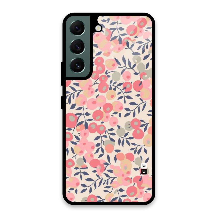 Pink Leaf Pattern Glass Back Case for Galaxy S22 5G